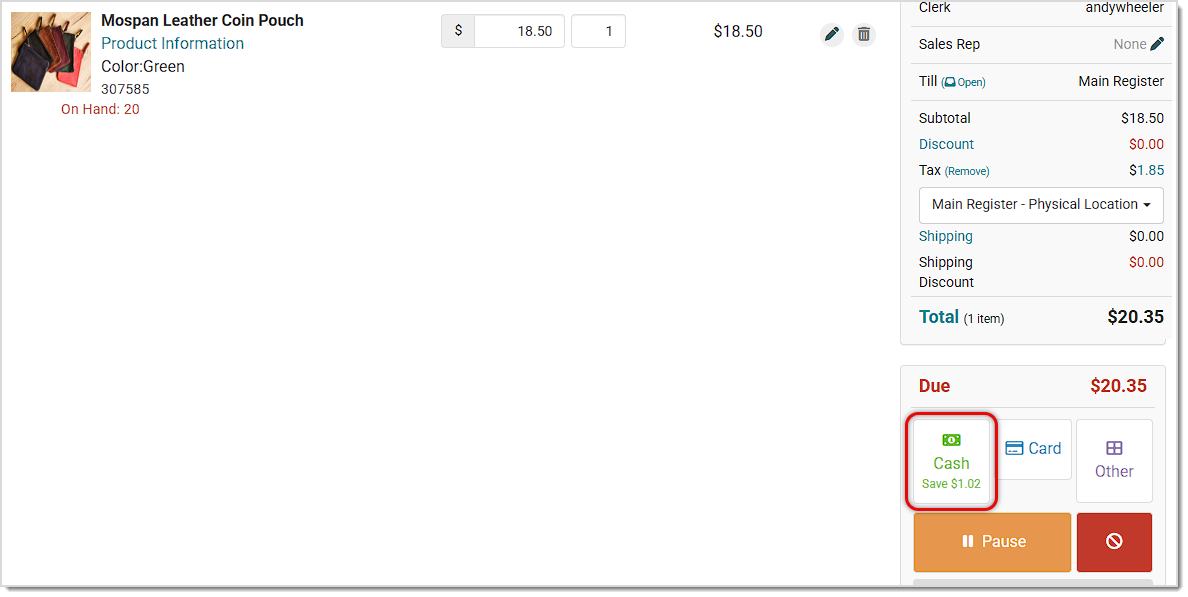 Image showing the cash discount available in the register.