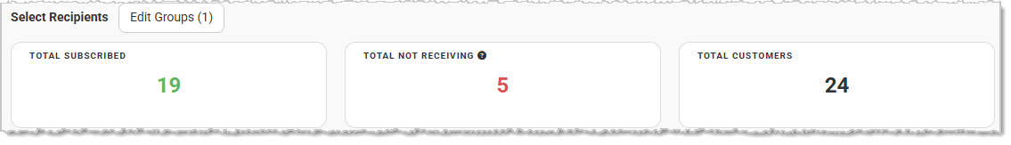 Image showing the number of recipients across selected Groups on the Create Email page of the Jewel360 system.