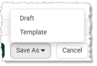 Image showing the Save As options of Draft and Template on the Create Email page of the Jewel360 system.