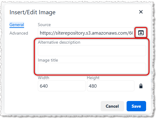 Image showing the Insert/Edit Image window of the Create Email page in the Jewel360 system.