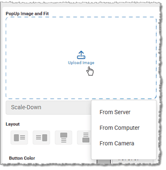 Image showing the Marketing Pop Up image upload options.