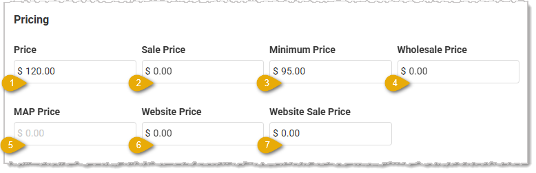 Image showing pricing options on the Product Information tab of the Edit Product page in the Jewel360 system.