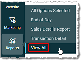 Image showing the View All option of the main Reports menu in the Jewel360 system.